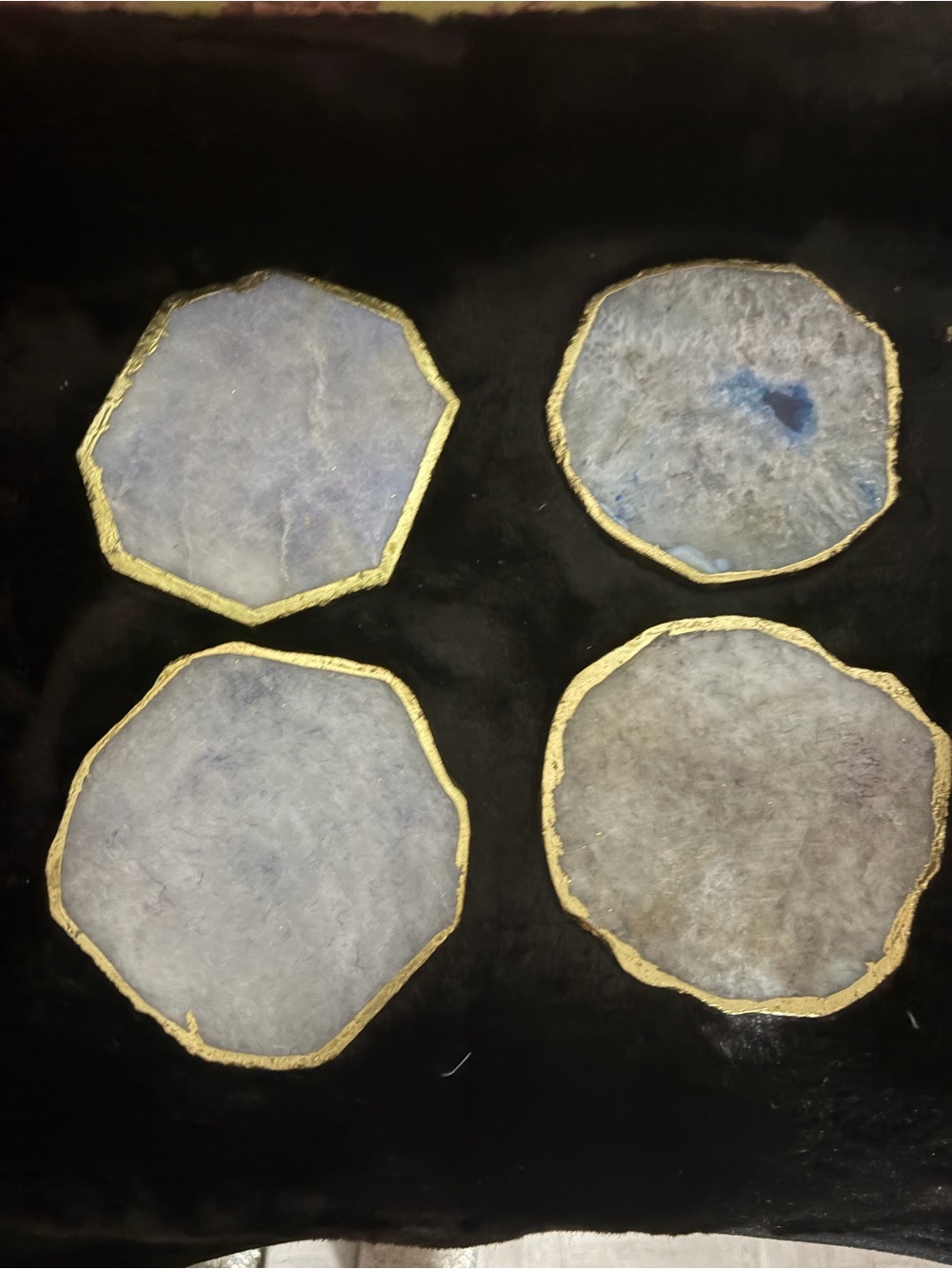 Agate 4 Piece Coaster Set (Set of 4)  with gold trim